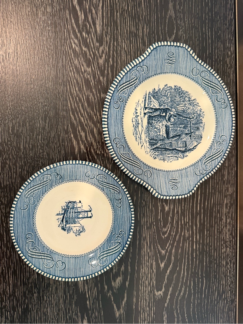 Royal China Currier Ives Blue White Gravy UnderPlate & Plate